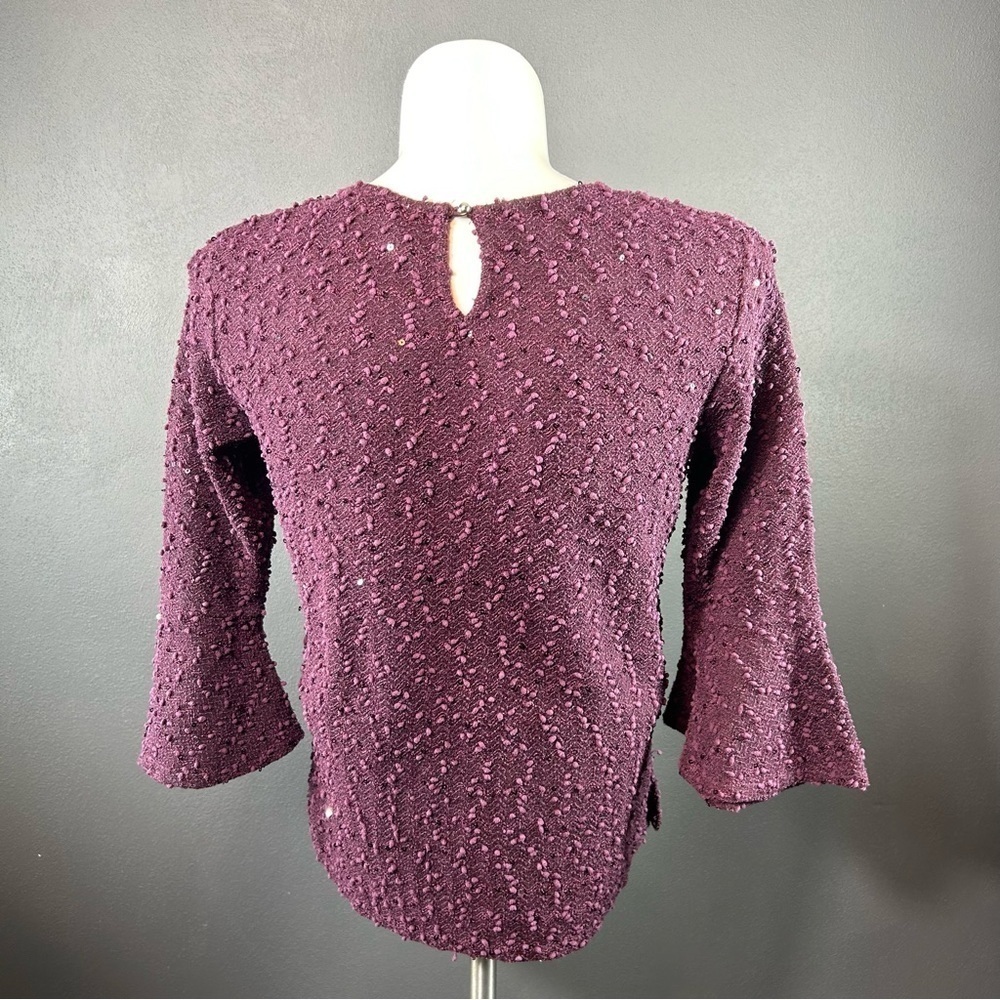 Christopher & Banks Plum Boucle Sequin Flutter Sleeve Sweater M - Picture 7 of 7